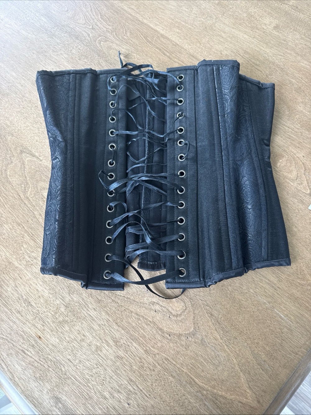 Timeless Trends Underbust Corset Black Floral Lace-Up Boned Eyelet Women's Sz 24